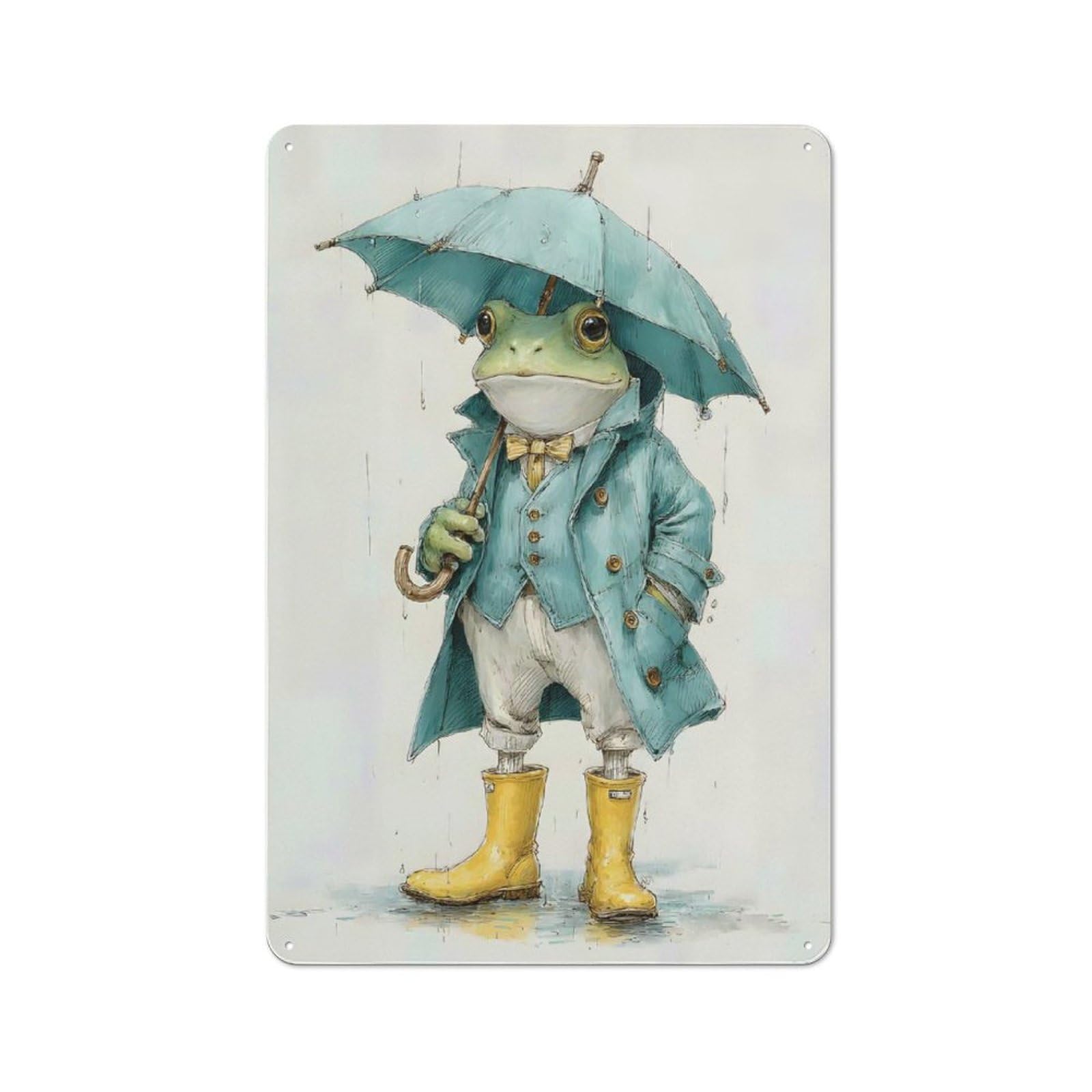 Junmoney Style-6 For Hobby Room Or Studio, Frog In A Trench Coat With Umbrella Retro Metal Sign 30X20cm, A Decorative Gift For A Newly Furnished Hobby Room And Studio