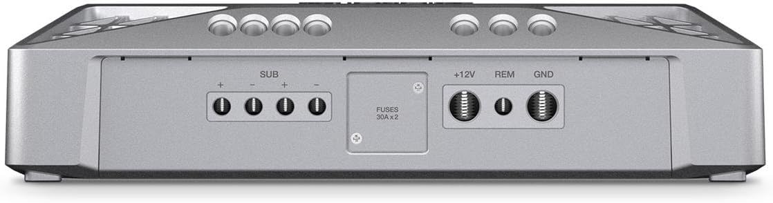 Rear view of the Infinity REF-551A amplifier showing power, ground, remote, and speaker terminals