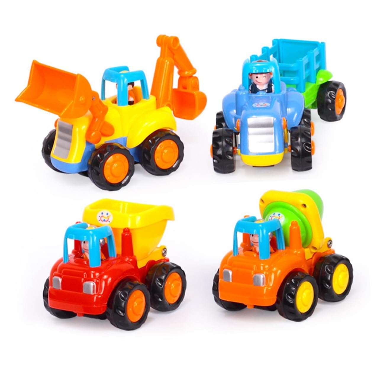 GARVALON Jouet Voiture à Friction en Plastique pour Garçon et Filles, Véhicule D'ingénierie Éducatif Fonction Pull Back and Go, pour Fête et Éveil des Bébés Plusieurs Styles