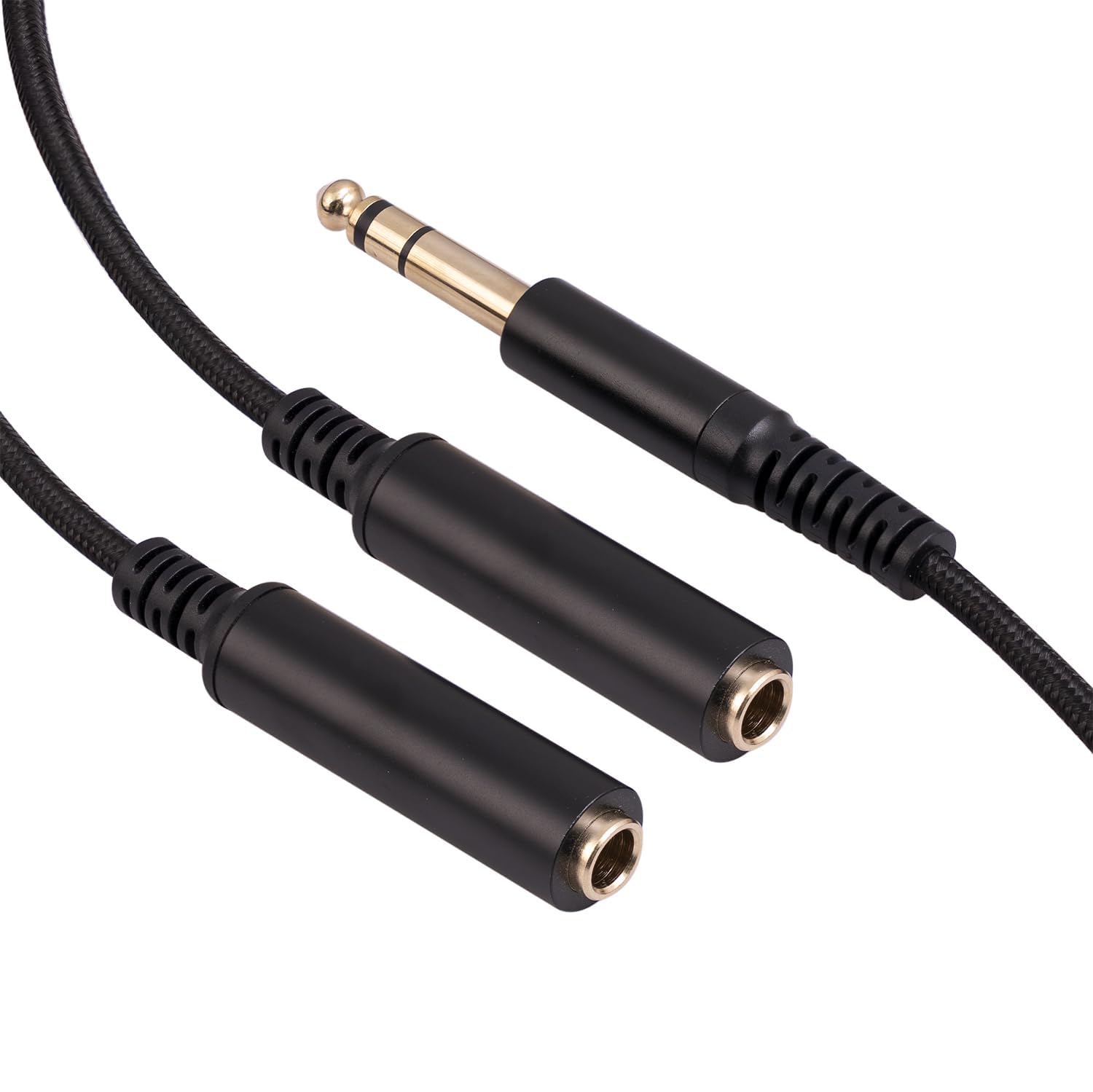 Cavo audio stereo TRS da 1/4 per chitarra o mixer con uscita jack, 3 m, confezione da 2, nero, adattatore splitter a Y, cavo da 6,35 mm maschio a doppio jack femmina da 6,35 mm, connettori placcati in