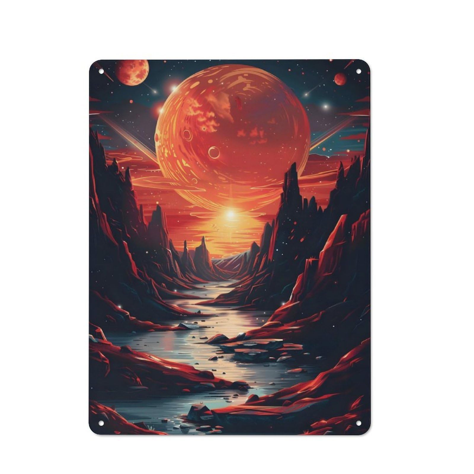 Junmoney Red Moon Retro Metal Wall Sign 40X30cm With For Garage Wall, Suited To Garage Decor Collectors