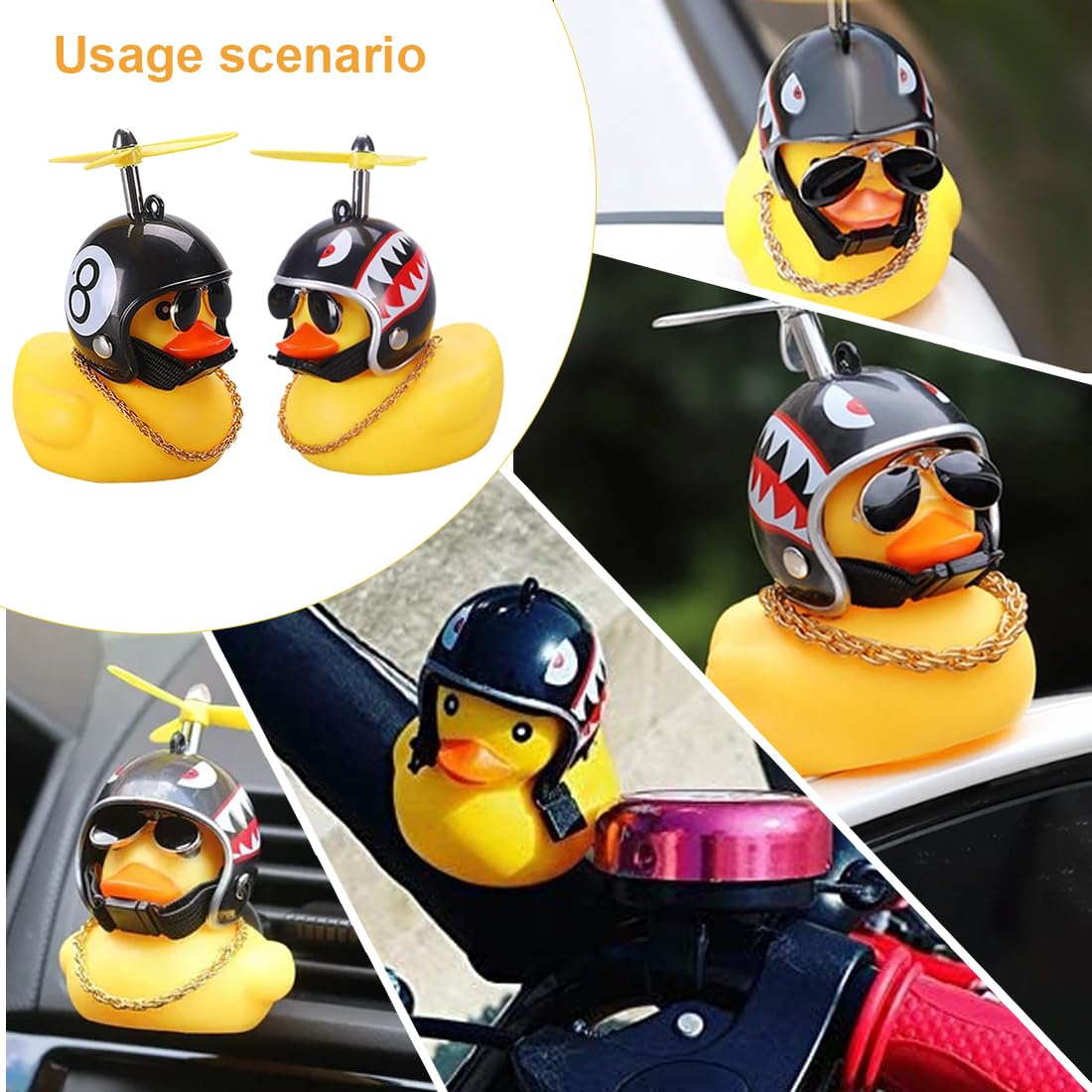 EIHI Campanello per Bicicletta per Anatra, Campanello per Bicicletta per Bambino, Decorazioni per Bici D'Anatra,Giallo Anatra con Casco per Bambini, Adolescenti e Adulti, 2 pezzo