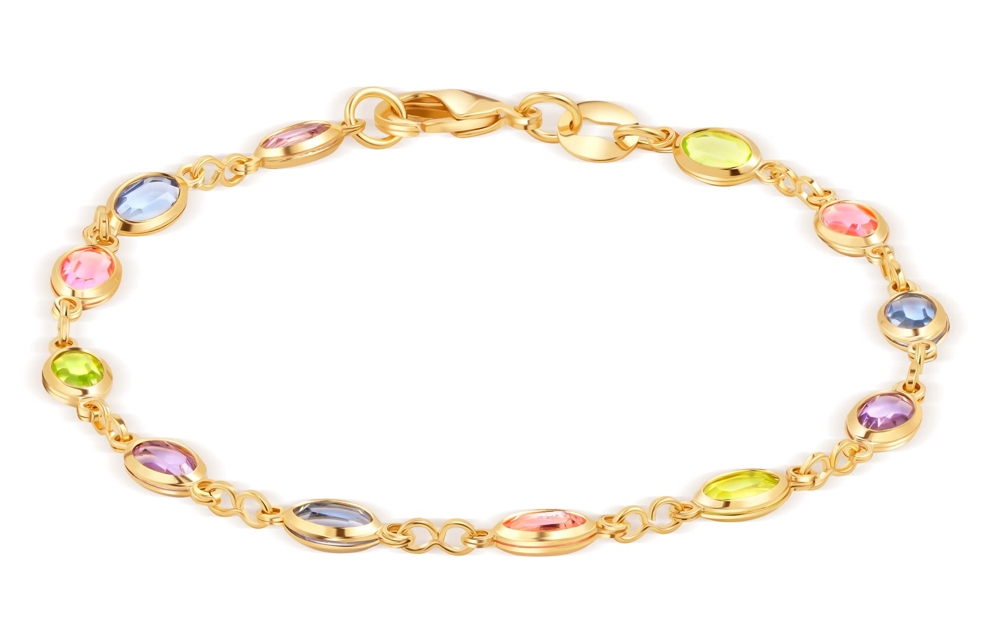 18K Gold Plated Multicolor Crystal Bracelet in 7.5 Inches - Made In Brazil