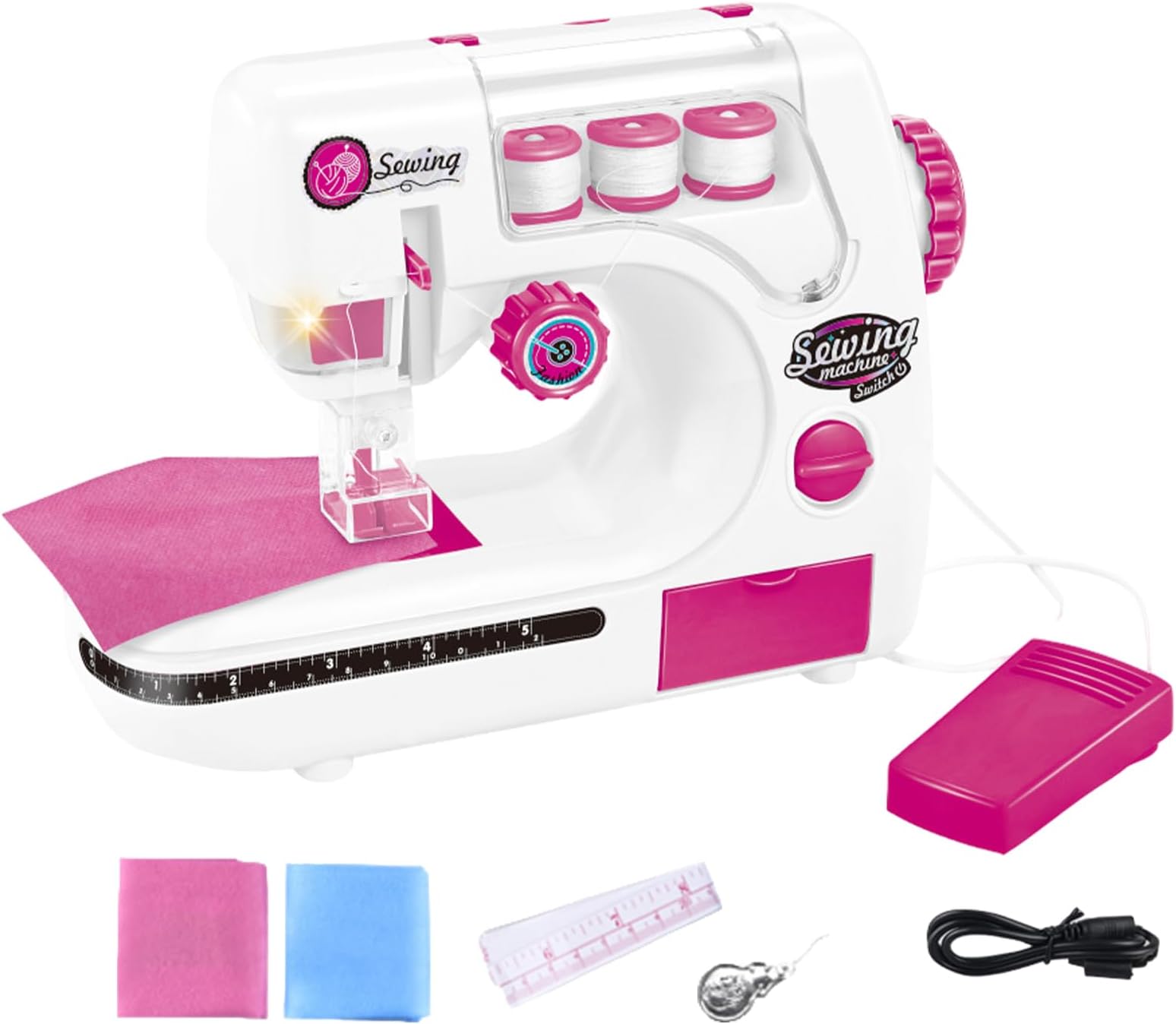 Kids Sewing Machine - Beginner Battery Powered Tool, Compact Childrens Starter Kit, Extendable Table, Two Speed Setting | Safe Easy Craft Machines for Girls Boys Ages 8 9 10 11 12