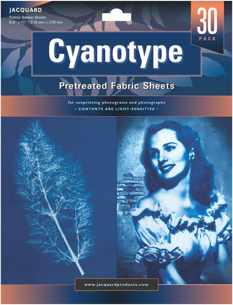 Jacquard Cyanotype Fabric Sheets, Pre-Sensitized Cotton Sateen for Easy Sun Printing, Professional-Quality Fabric Sheets, Just Expose & Rinse, Create Stunning Cyanotype Prints with UV Light, 30-Pack
