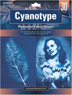 Jacquard Cyanotype Fabric Sheets, Pre-Sensitized Cotton Sateen for Easy Sun Printing, Professional-Quality Fabric Sheets, Just Expose & Rinse, Create Stunning Cyanotype Prints with UV Light, 30-Pack