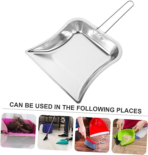 Miniatura 4 de Housoutil Recogedor de metal para escritorio, escoba para interiores y exteriores, de acero inoxidable, mini escoba de mano, para cocina, pala de