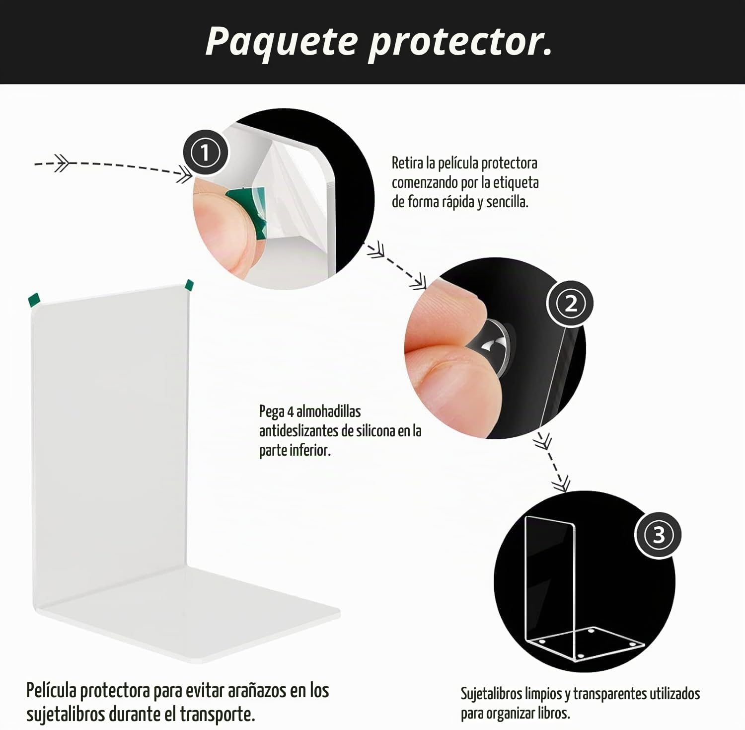 Auauraintt 6pcs Sujetalibros de acrílico Transparente con 24 Alfombrillas de Silicona Antideslizantes