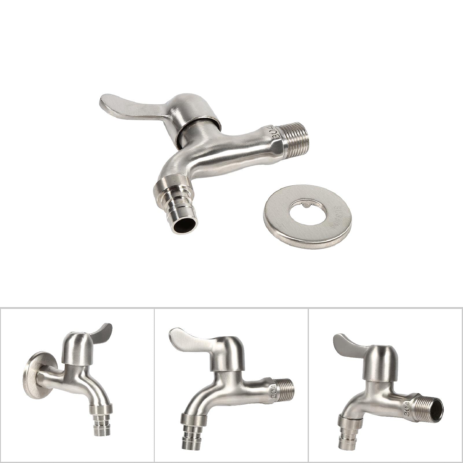 Marhynchus Robinet de Machine à Laver G1/2, Robinet en Acier Inoxydable 304 avec Cartouche à Disque Céramique, Filtre à Eau Anti-fuite pour Cuisine et Jardin (de machine à laver (buse