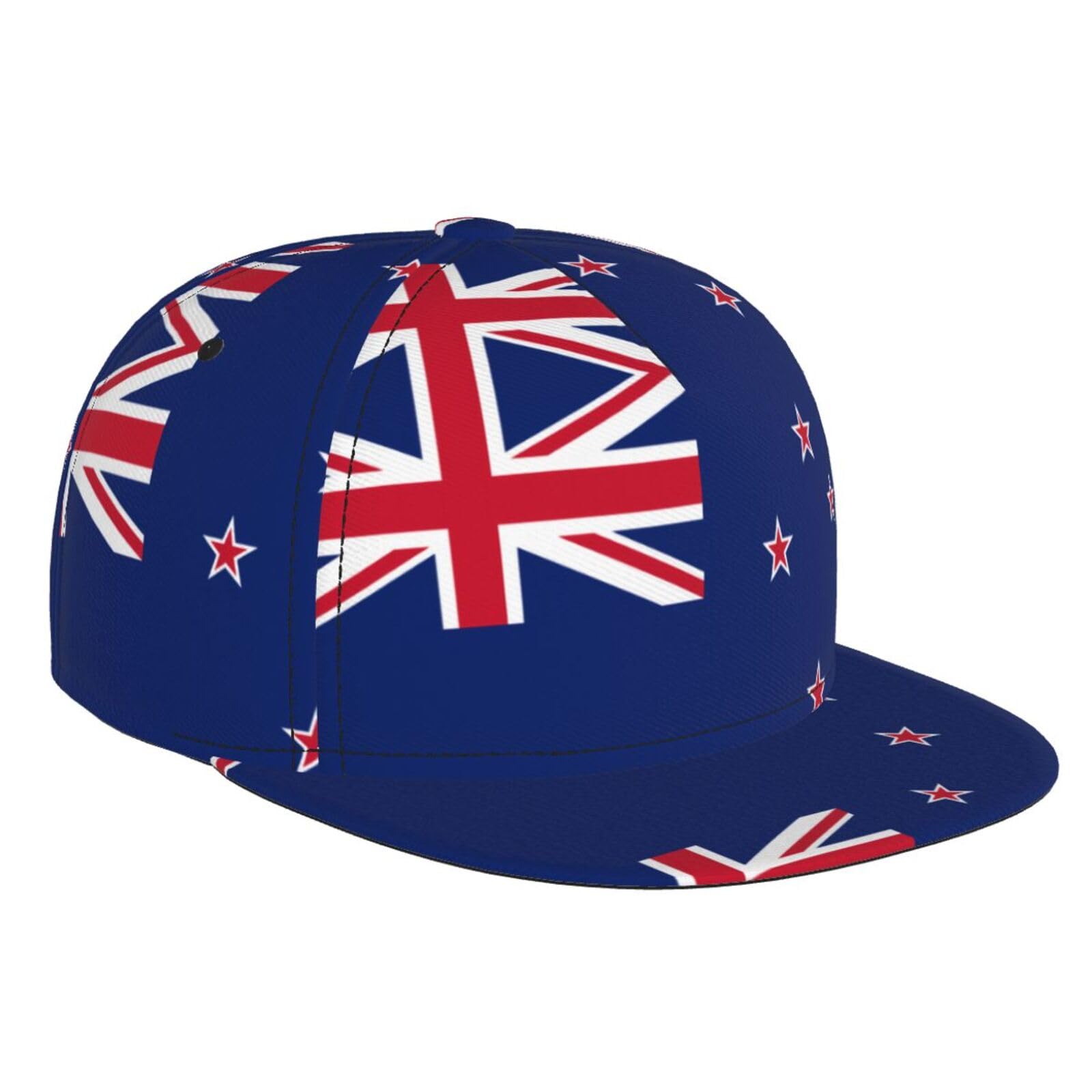New Zealand Flag Fashionable Flat Brim Baseball Cap, Suitable for Both Men and Women, Stylish and Suitable for All Seasons Black