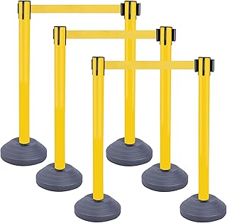 OangeStar 6 Packs Crowd Control Stanchions w/10ft Retractable Belt, Crowd Control Barriers Set w/Water Filled Base, Ideal for High Traffic Areas, Yellow