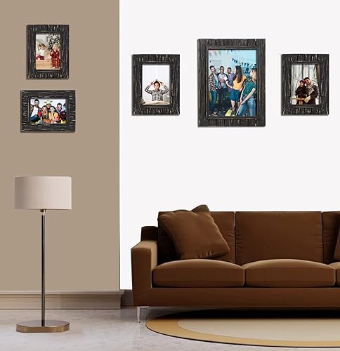 Miniatura 6 de Juego de 2 marcos de fotos de 4 x 6 pulgadas, marco de fotos de madera maciza con vidrio HD, marco de madera rústica de color negro envejecido para