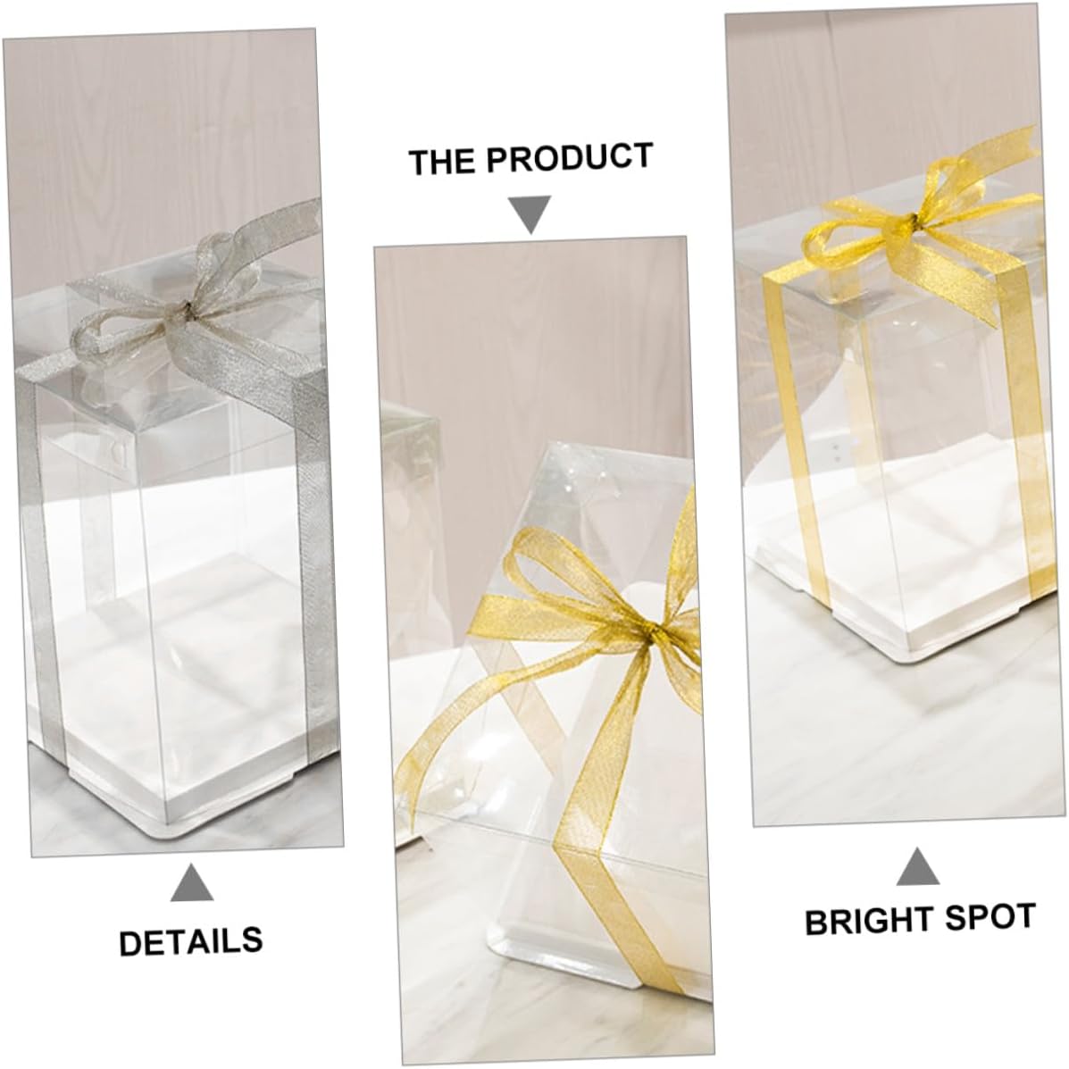 8-inch Square Cake Storage Box Set of 5, Tall Single-layer Food-grade Plastic Cake Carrier with Ribbon for Birthday Party and Bakery Packaging