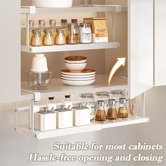 Expandable Under Shelf Storage, Adjustable Cabinet Hanging Shelf (White)