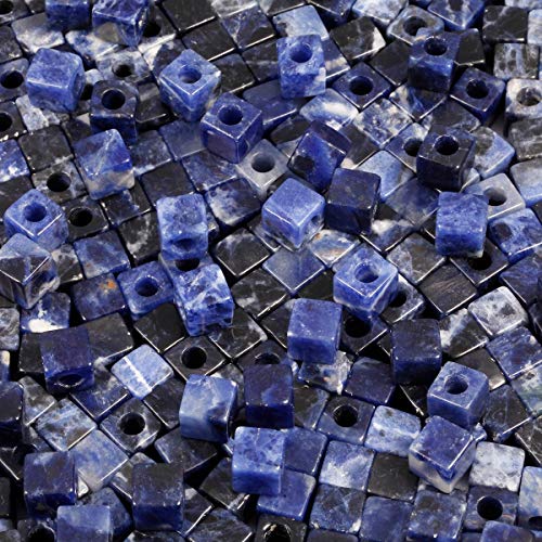 mookaitedecor 30pcs 10mm Natural Sodalite Cube Large Hole Gemstone Beads for Jewellery Making Square Spacer Loose Blue Large Hole Crystal Stone Beads for Bracelet Making Crafting Macrame 5mm Hole - Image 3