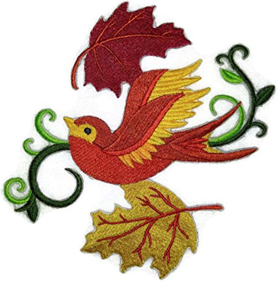 BeyondVision Custom and Unique Autumn[ Swallow in Leaves ] Embroidered Iron on/Sew Patch [4.84x *5.84"] [Made in USA]