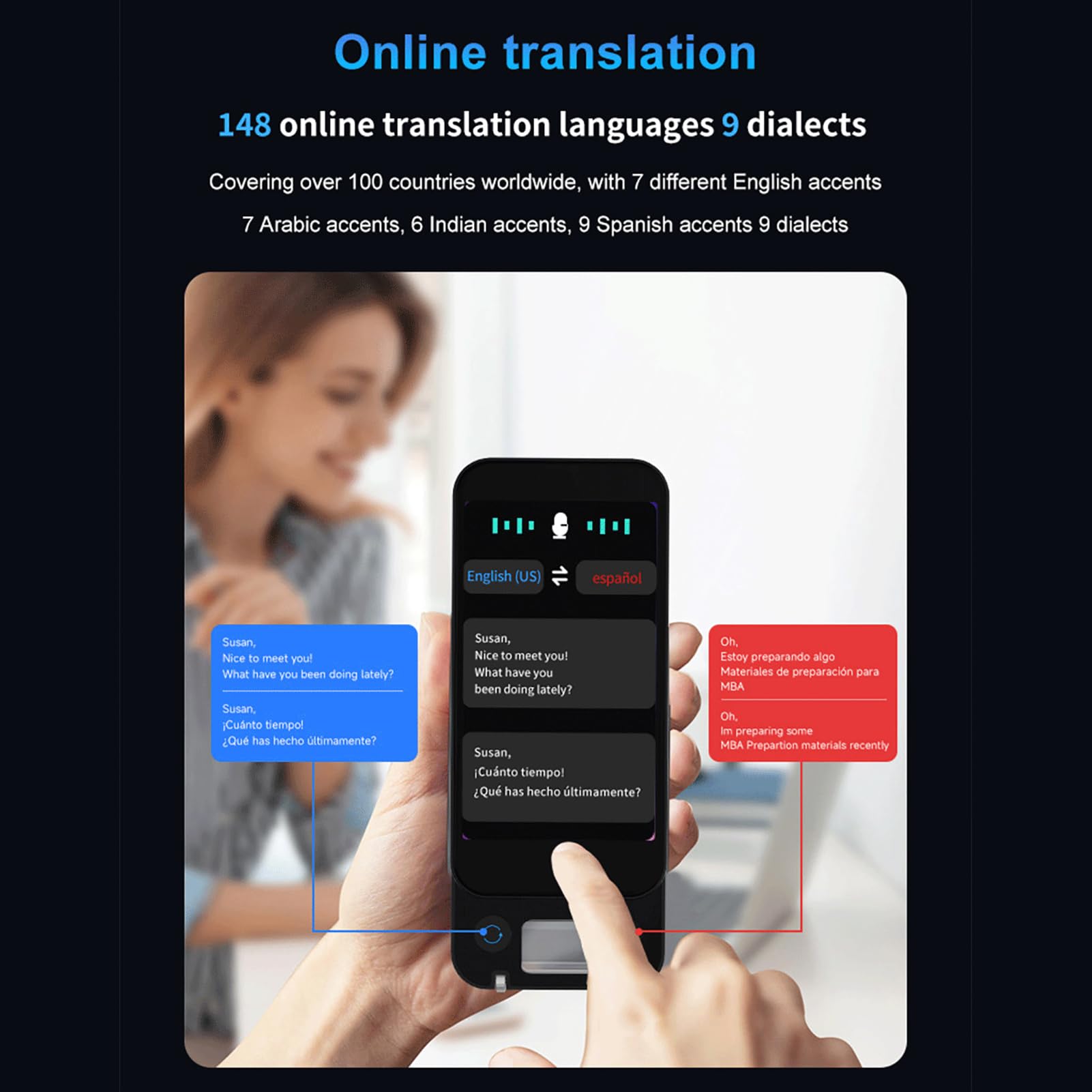 ASHATA Boligrafo Traductor de Voz Inteligente, Escaner Lector de Sonido Portatil con 148 Idiomas, for Viajes, Estudio y Aprendizaje de Idiomas | Traducción online y offline, escaneo de texto, IA, pantalla táctil y recargable