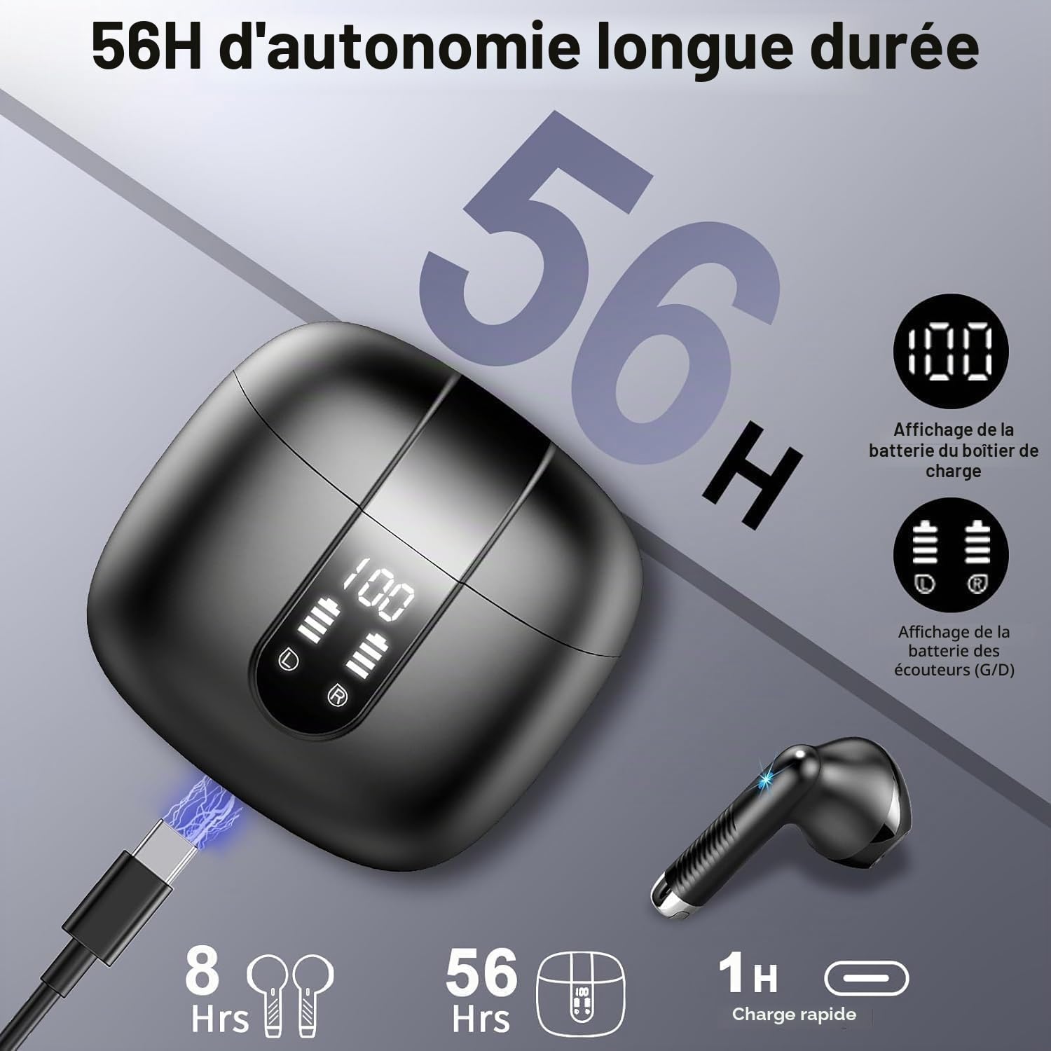 Drsaec 2026 Ecouteurs Bluetooth 5.4 sans Fil 56H avec APP