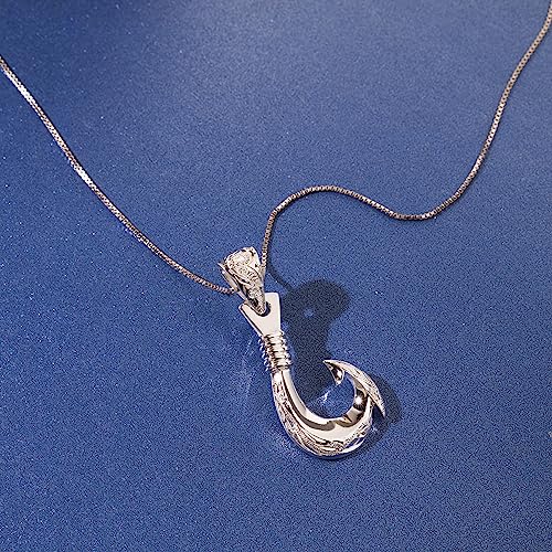 Aloha Jewelry Company 925 Sterling Silver Rhodium Plated Hawaiian Fishhook Angle Necklace Pendant, Nickel Free Hypoallergenic for Sensitive Skin, Heirloom Scroll, with 18” Box Chain and Gift Box2