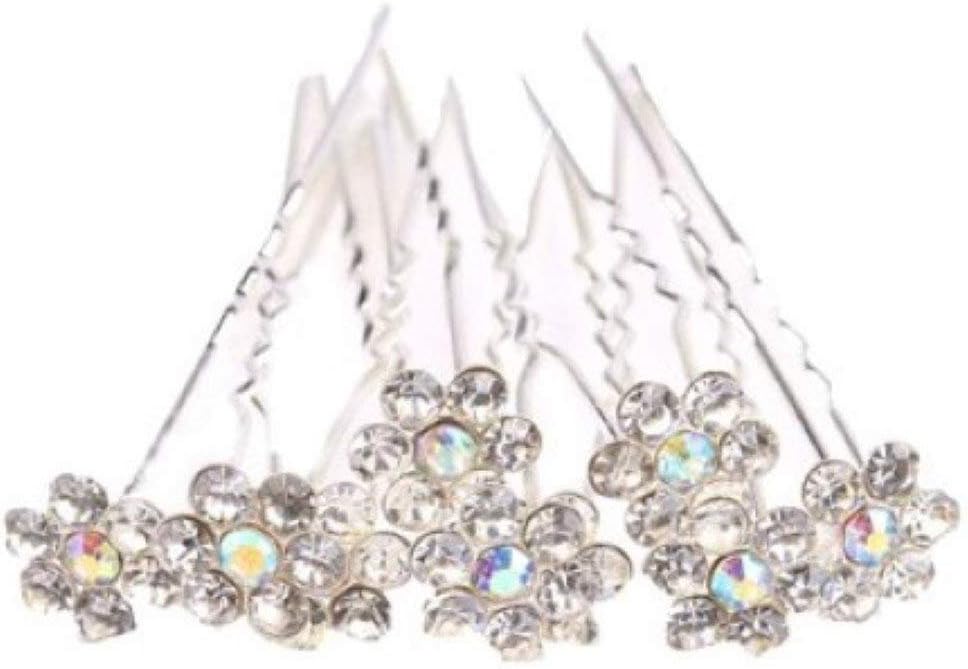 LondonProm@ 6 of Sparkly Silver Flower Diamante Stone Hair PINS Diamante