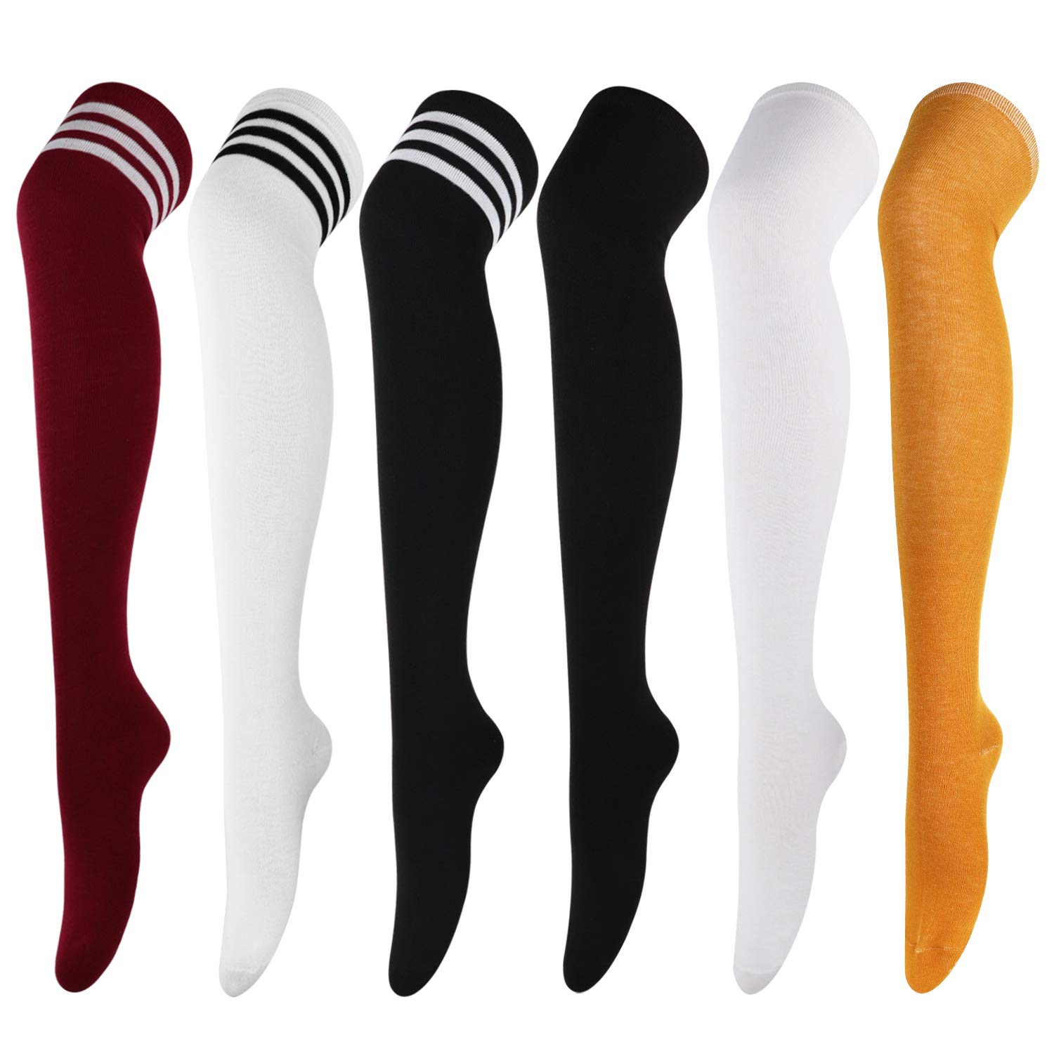 DRESHOW 6 Pairs Over Knee Thigh Socks Thigh High Socks Casual High Stockings Long Knee High Socks for Girl and Women