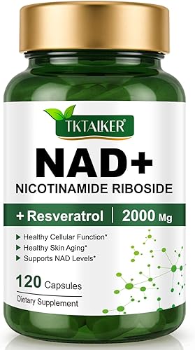 Suplemento NAD de 2000 mg – 120 cápsulas True NAD & Resveratrol, NMN alternativo liposomal NAD+ para mujeres y hombres, apoya la salud celular, la
