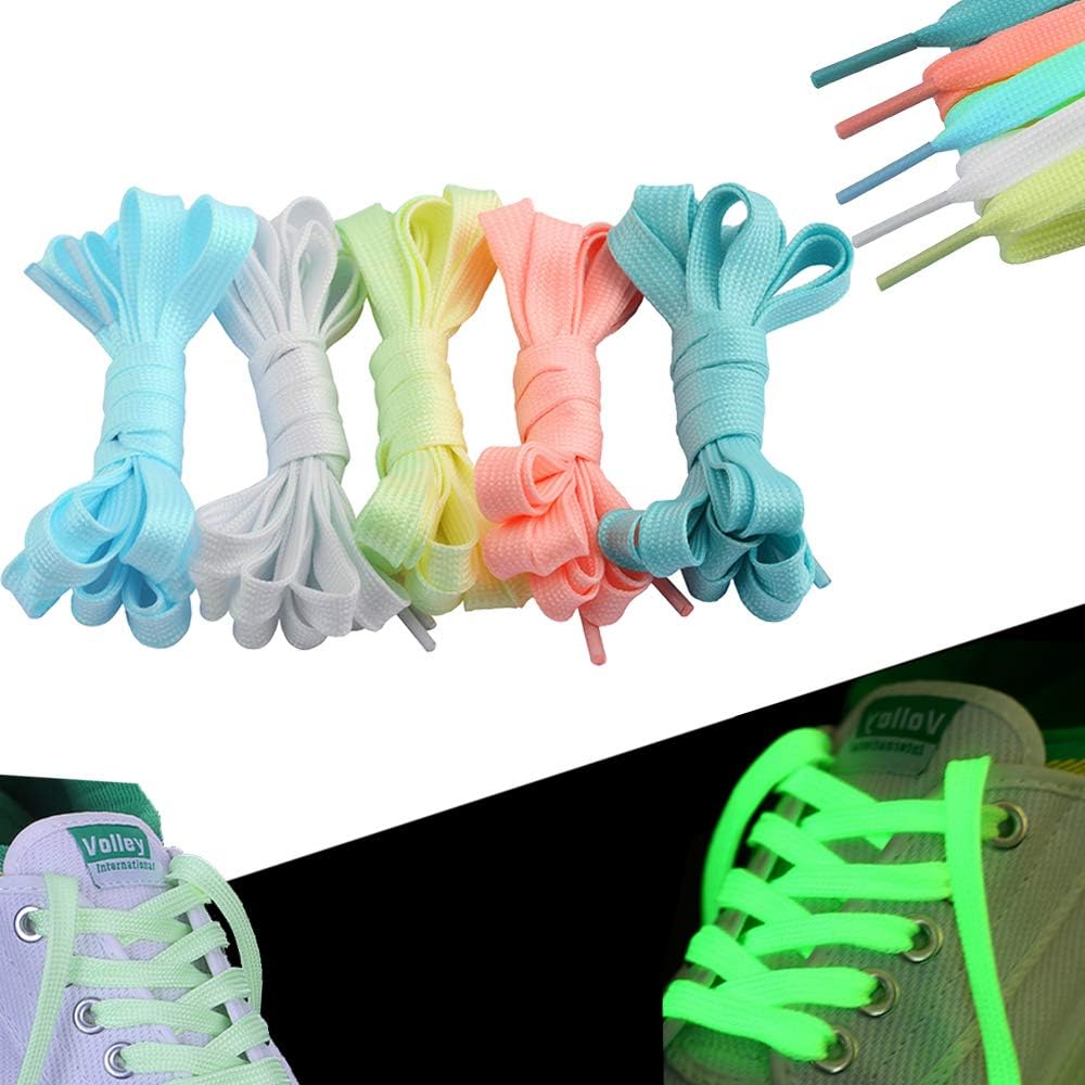 5Pair Shoes Laces Luminous Decorative Upper Glow In The Dark Suitable For All Leisure Sports Shoes Thick Flat Laces