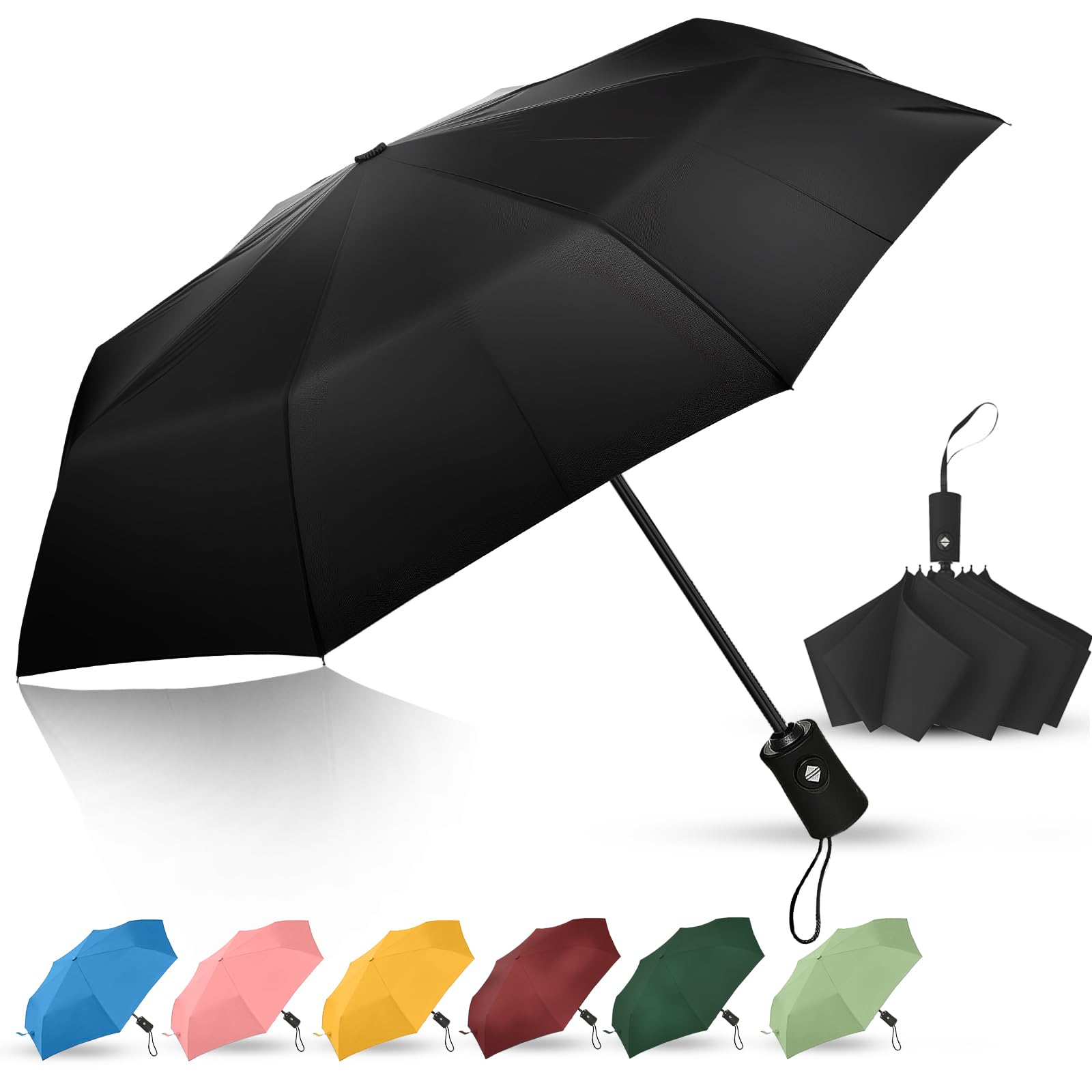 Travel Compact Umbrella, Folding Travel Umbrella for Rain and Shine Small, Windproof Automatic Open/Close, Portable Mini Umbrellas for Backpack, Purse, Suitcase (Black)-image-16