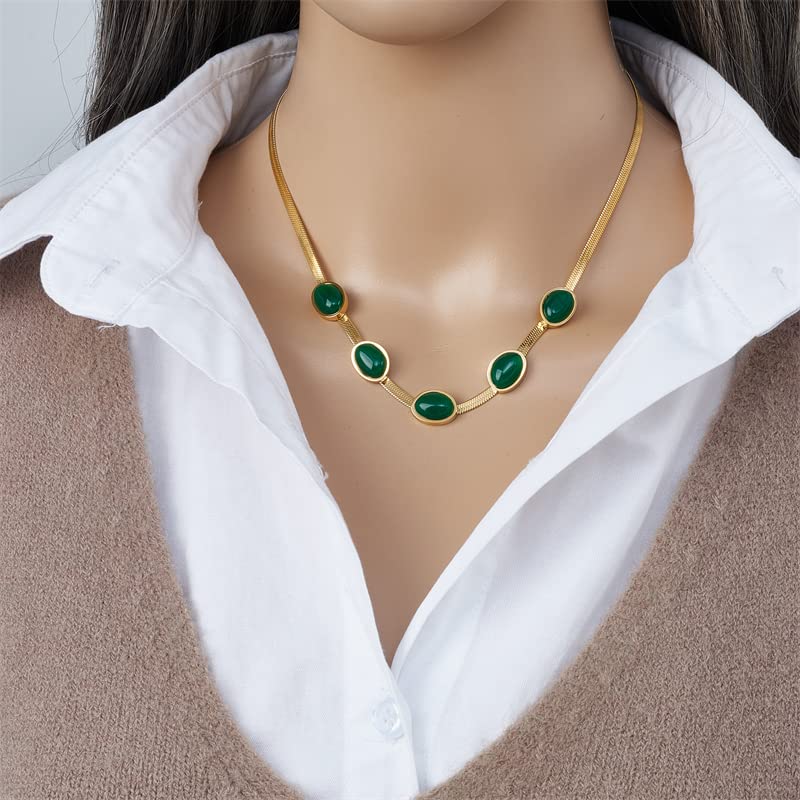 Image of Havilah Necklace for Women Stainless Steel Oval Green Crystal Pendant Necklace