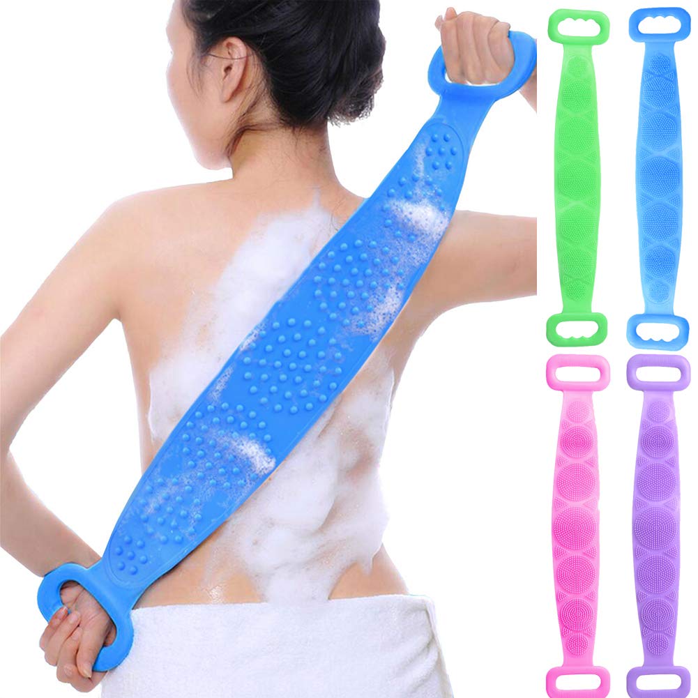 Silicone Bath Body Brush, Back Brush Exfoliating Easy to Clean (L, Blue)