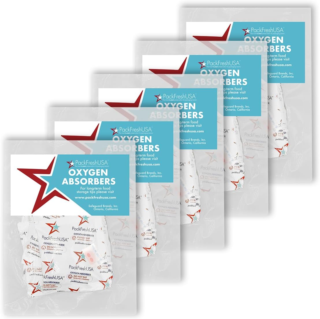 Pacotes de Absorvedores de Oxigênio de 200cc - Conservação de Alimentos - Guia de Armazenamento de Longo Prazo Incluído (50 Contagem - 5 Pacotes de 10)