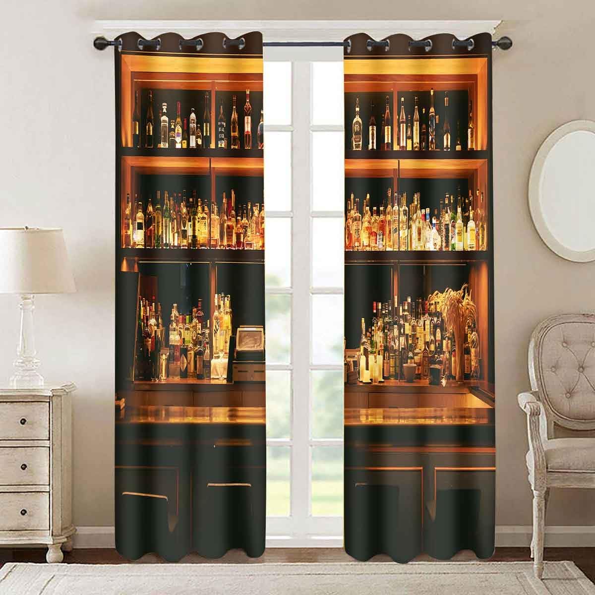 PHMOJEN Bar Print Blackout Curtains, Wine Cafe Restaurant Drink Shelf Curtains