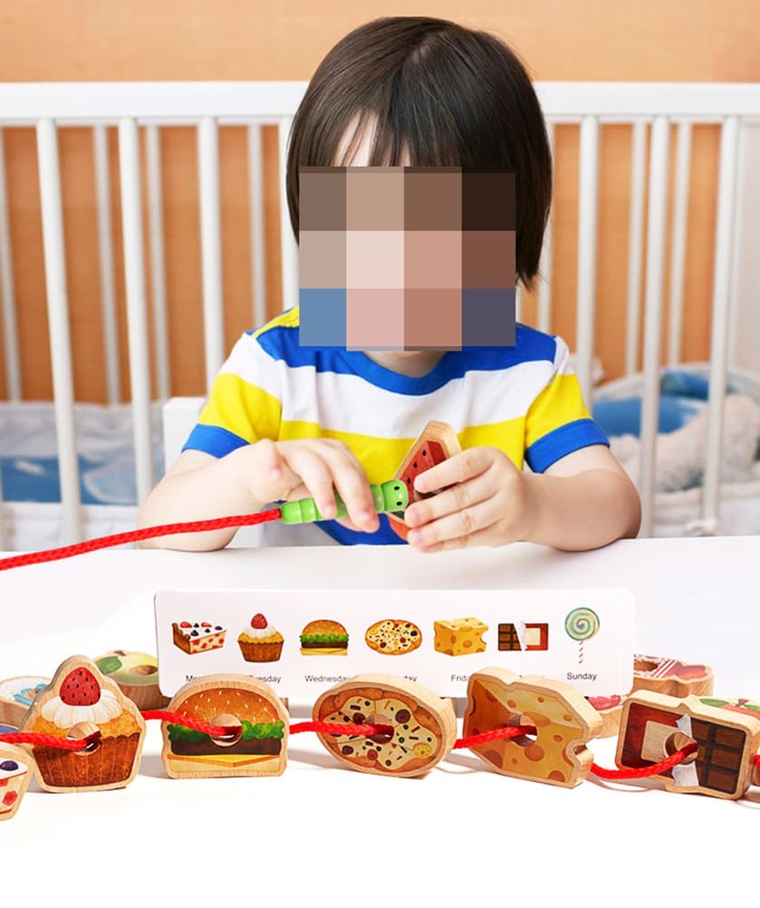 Juguete de enhebrado de Madera de Oruga glotona, Juego de Cuentas temático de Comida Montessori para niños pequeños