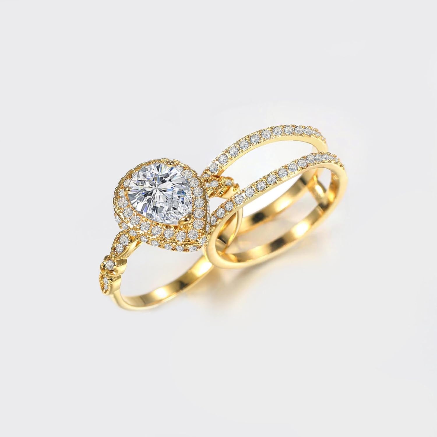 1CT CZ Wedding Ring Set for Women & Men Yellow Gold Plated Bridal Couple Rings Tungsten Ring Wedding Band