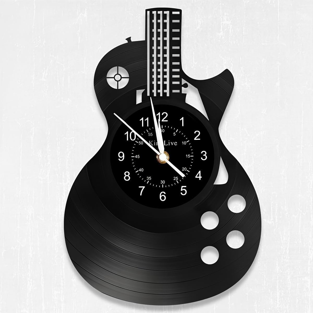 Guitar Vinyl Wall Clock – Silent Non-Ticking 30x30cm Decorative Clock for Music Lovers, Bedroom, Living Room & Studio – Unique Guitar-Themed Clock for Home & Office Decor (Black)