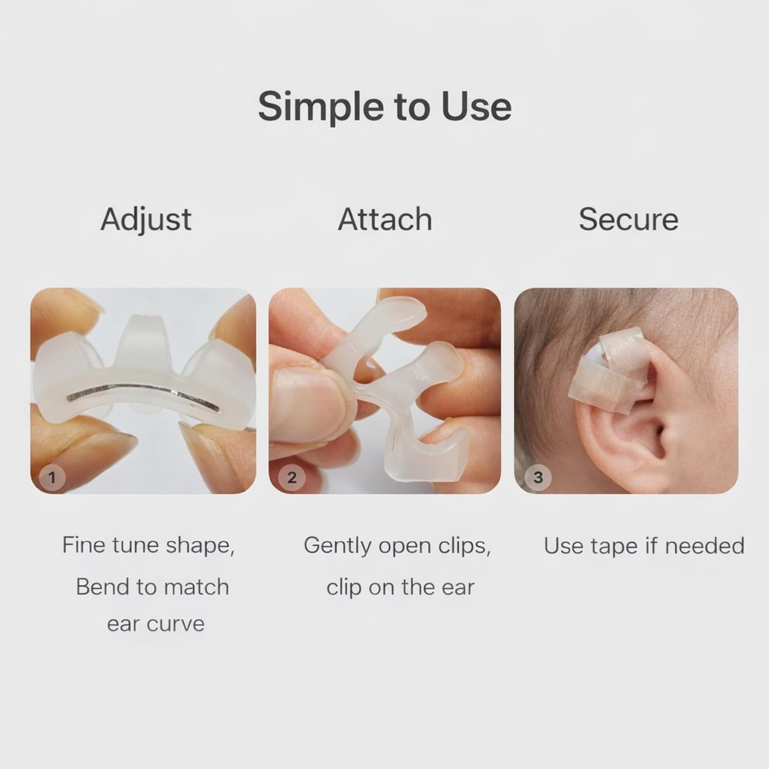 Baby Ear Corrector Mold Kit (2 Ear Correctors for Left & Right Ears + 2 Rolls Ear Tape), Newborn Ear Shape Corrector, Protruding Ear Corrector for Babies, Non Surgical Cosmetic Ear Shape Corrector