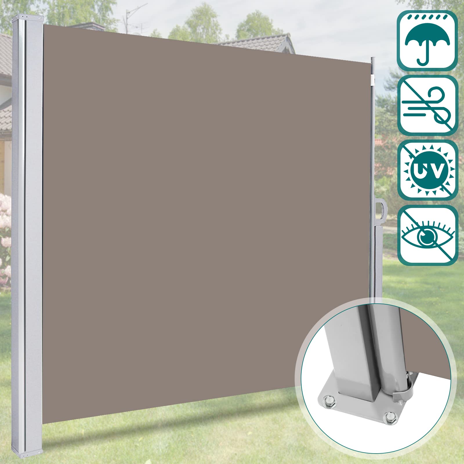 Sonnewelt Markiza boczna wysuwana 180 x 300 cm, ochrona przed wzrokiem, ochrona przed słońcem, roleta boczna w zestawie z osłoną antykolizyjną i mocną klamrą, nadaje się do stosowania na balkonach i