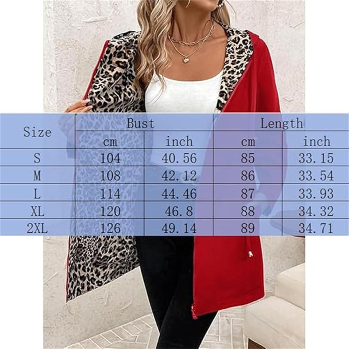 Women's Reversible Hooded Coat with Leopard Print Windbreaker with Pockets Drawstring and Cinched Waist