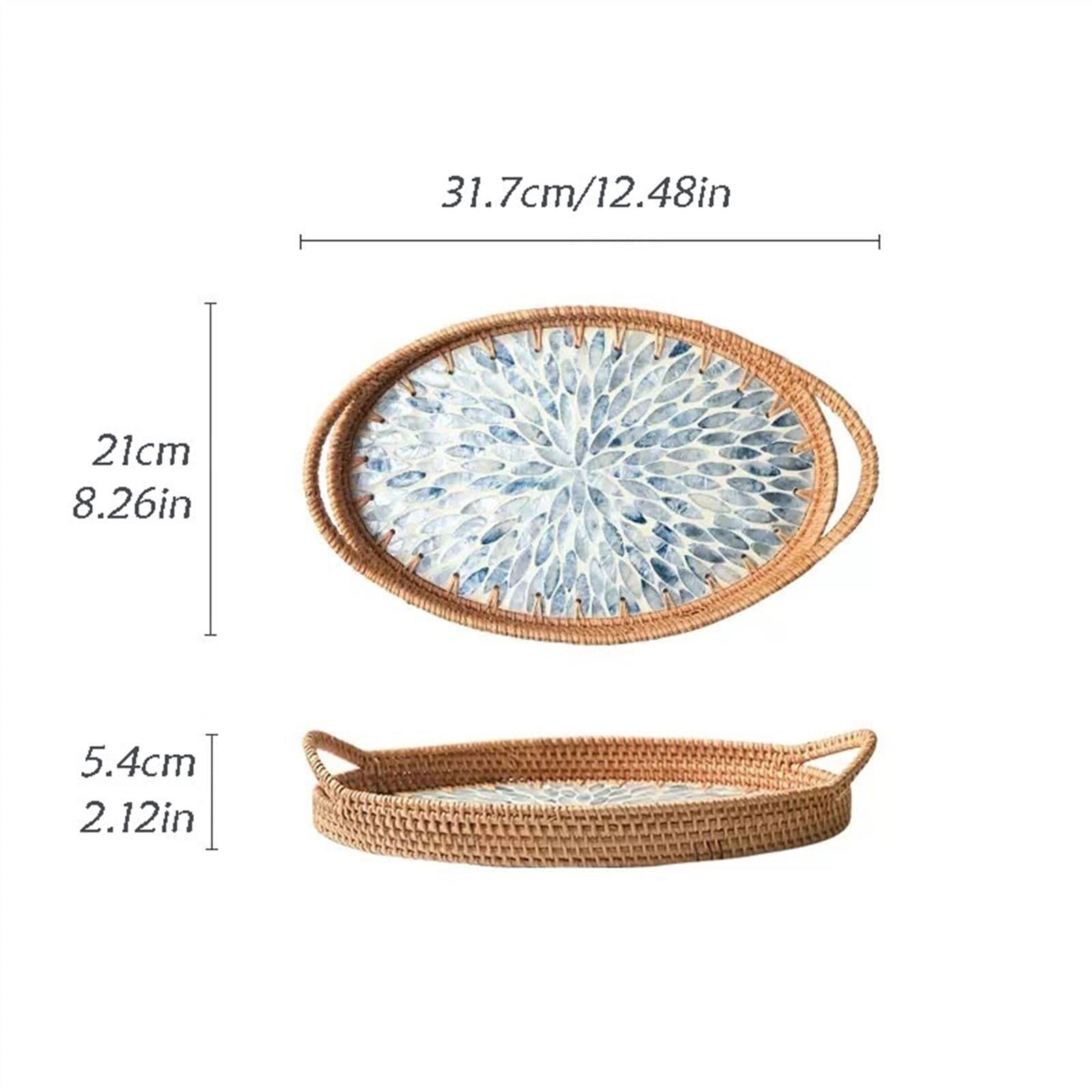 Vassoi da Portata Vassoio a Conchiglia Intrecciato in 1 Pezzo Set da Snack for tavolino Vassoio portaoggetti for la casa Cesto di Frutta con Doppio Manico Vassoio Decorativo(Piccolo)