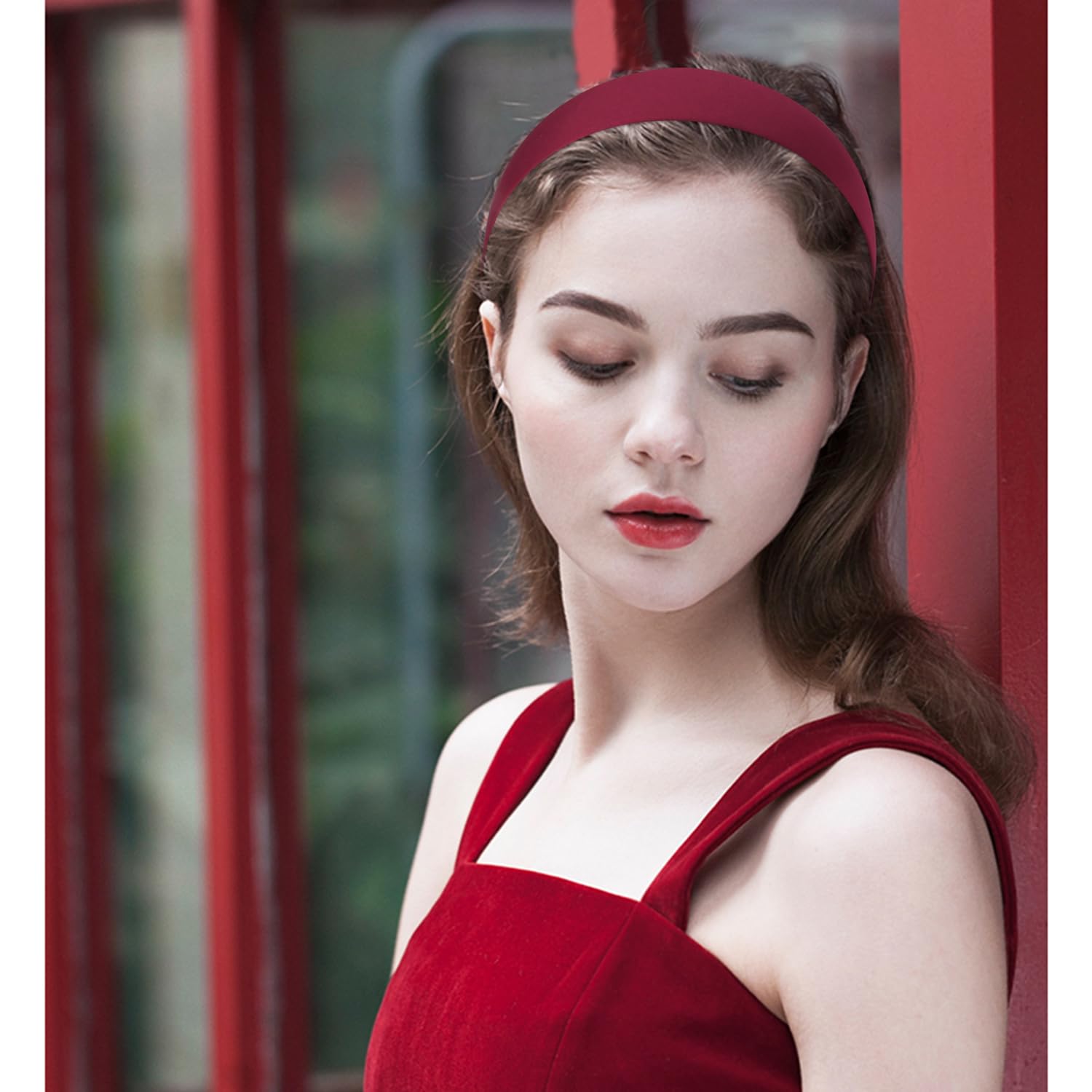 Diadema Roja Para Mujer, 1,1 Pulgadas De Ancho, Bandas Gruesas Para El Cabello Antideslizante Diadema De Moda Para Mujer Saten Diademas Rojas Bonitas Para Ninas