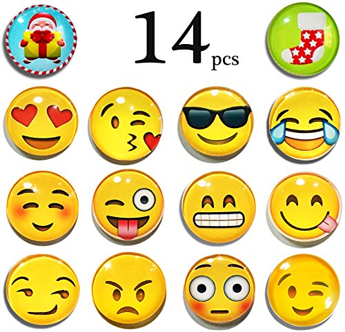 LimBridge 14-Pack Refrigerator Magnets, Emoji Magnets 3D Funny Cute School Lockers Accessories Set