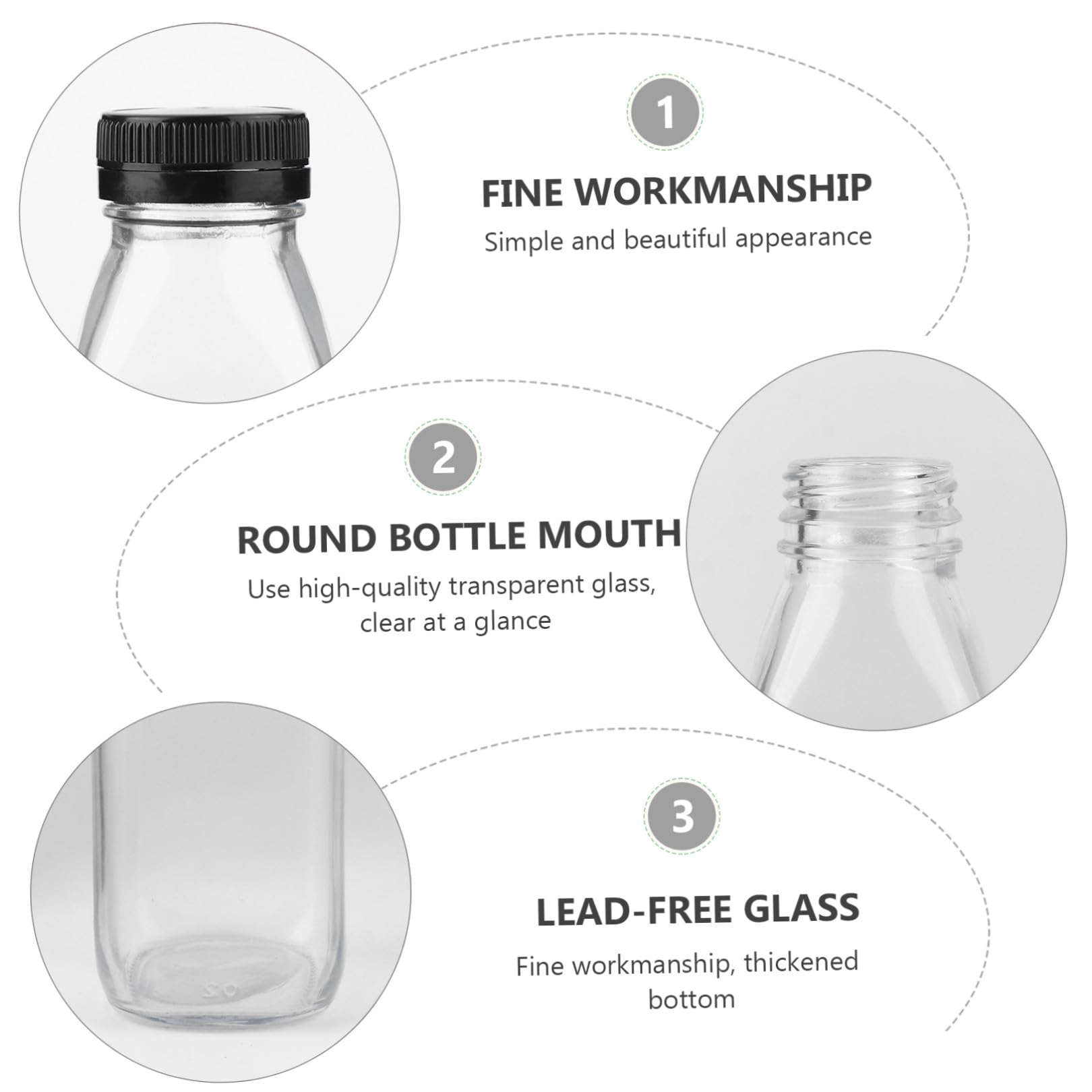 Amosfun 8 Botellas de Leche de Vidrio Transparentes de 300 Ml, Clásicas y Ligeras, Reutilizables para Jugos y Bebidas Desayuno o Después de Comer