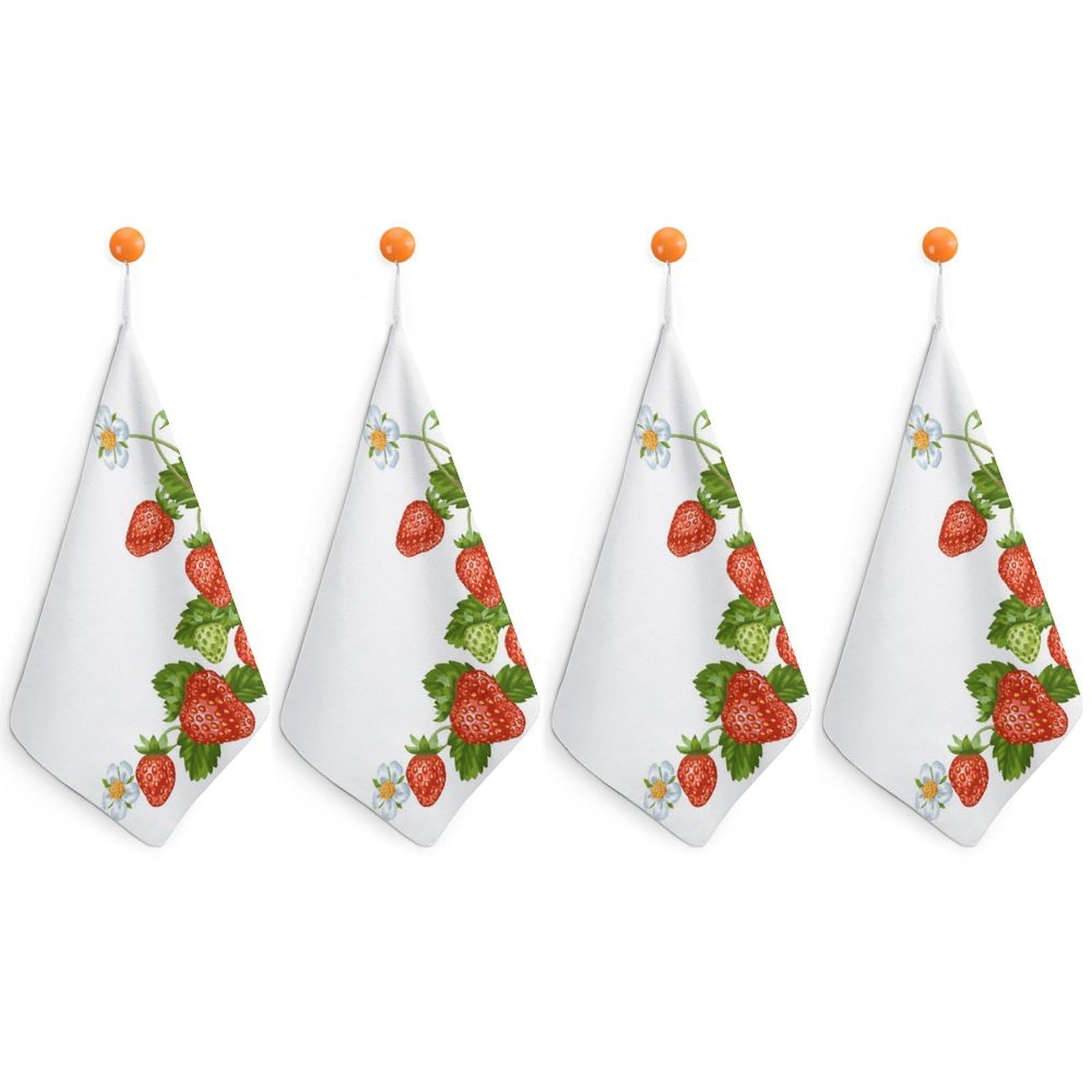 LWORZIIB 4 Piece Hanging Hand Towels, Strawberry Small Dry Hand Towel for Kitchen Bathroom