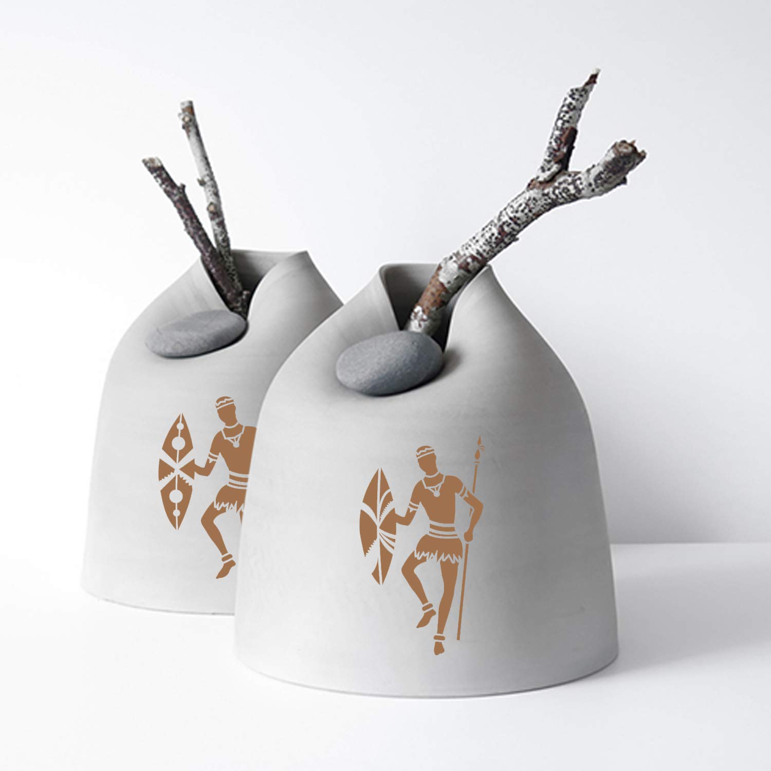 2 Afrikanische Stammes-Schablonen - Wiederverwendbare DIY Mal-Schablonen 15x15cm