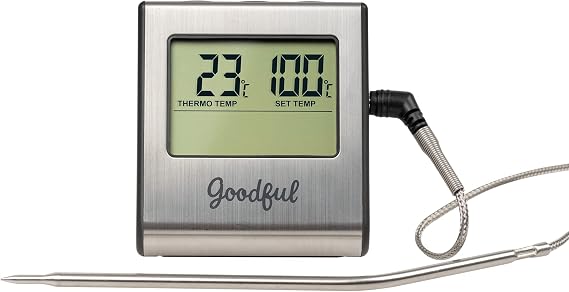 Goodful Wired Probe Meat Thermometer with Timer, Programmed with Preset USDA Approved Temperatures for Different Types of Meat, Withstand Temperatures to 716 Degrees F