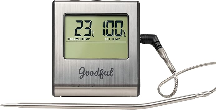 Goodful Wired Probe Meat Thermometer with Timer, Programmed with Preset USDA Approved Temperatures for Different Types of Meat, Withstand Temperatures to 716 Degrees F
