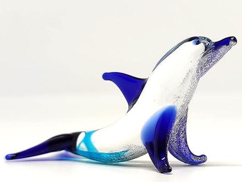 Miniatura 4 de Figuras en miniatura de delfines animales soplados a mano, arte de vidrio de color, regalo coleccionable, decoración del hogar, azul plateado