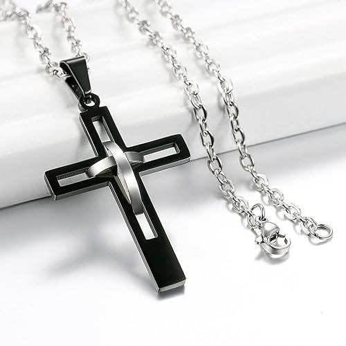 Miniatura 6 de Oidea Collar con colgante de cruz de acero inoxidable para hombre de alto pulido para hombres mujeres y adolescentes hipoalergénico plateado dorado