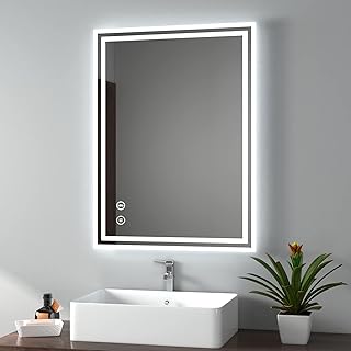 Sponsored Ad – EMKE Illuminated Bathroom Mirror with LED Lights - 800 x 600mm Wall Mounted Vanity Makeup Bluetooth Mirror ...