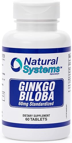 Natural Systems 60 mg de Ginkgo Biloba 60 mg - Suplemento cerebral en polvo de Gingko Biloba - Suplementos de concentración de ginkgo biloba -